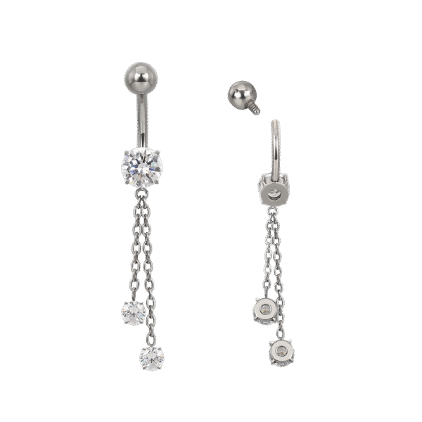 Σκουλαρίκι Αφαλού (Belly button) από Τιτάνιο ASTM F136 με Κρεμαστές Αλυσίδες και Ζιργκόν