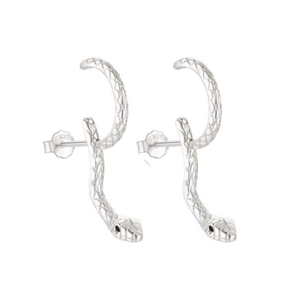 Σκουλαρίκια Φίδι Ζευγάρι από Ασήμι 925 (Sterling Silver) | Μαύρες Ζιργκόν Πέτρες