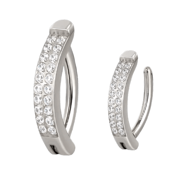 Σκουλαρίκι Αφαλού Clicker από Τιτάνιο ASTM F136 με Διπλή Σειρά Ζιργκόν σε ασημί χρώμα