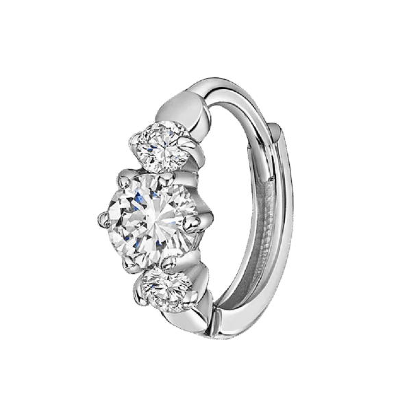 Σκουλαρίκι Clicker Κρίκος από Ασήμι 925 με 3 Λευκά Ζιργκόν 6mm – σε 2 αποχρώσεις