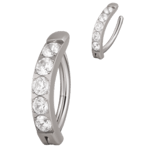 Σκουλαρίκι Αφαλού Clicker από Τιτάνιο ASTM F136 με 5 Πέτρες ζιργκον σε ασημί χρώμα