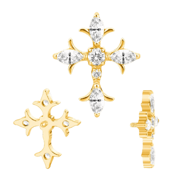 Σκουλαρίκι αυτιού Τιτάνιο ASTM F136 Σταυρός με Ζιργκόν σε χρυσό χρώμα