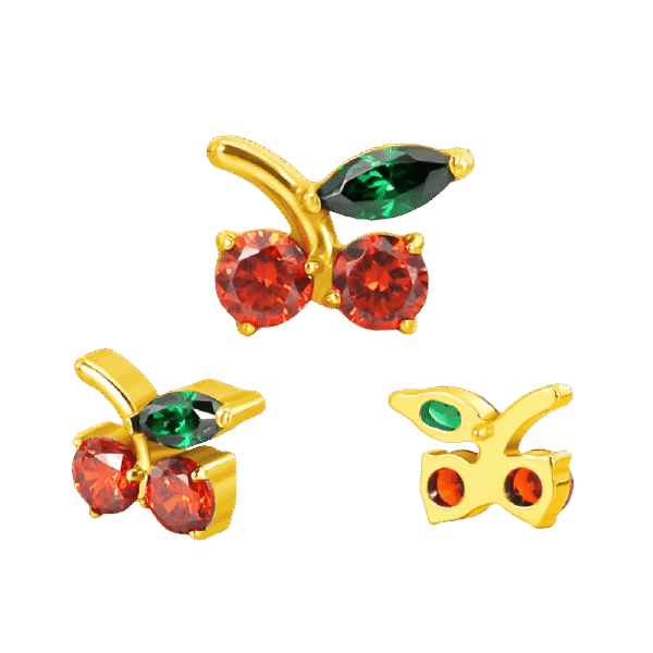 Σκουλαρίκι αυτιού (ear stud) απο Τιτάνιο ASTM F136 Cherry με ζιργκον (CZ) – Internally Threaded – 1.2mm – Silver | Gold PVD