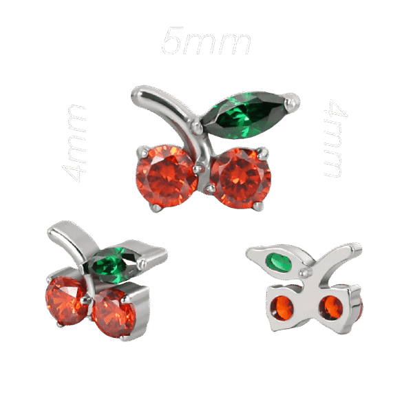 Σκουλαρίκι αυτιού (ear stud) απο Τιτάνιο ASTM F136 Cherry με ζιργκον (CZ) – Internally Threaded – 1.2mm – Silver | Gold PVD