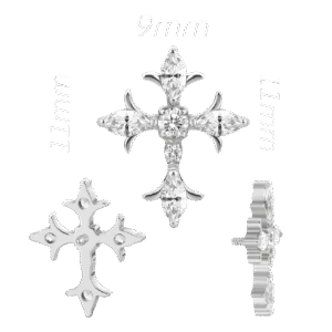 Σκουλαρίκι αυτιού Τιτάνιο ASTM F136 Σταυρός με Ζιργκόν σε ασημί χρώμα
