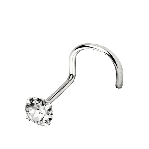 Σκουλαρίκι μύτης (Nose screw) από Tιτάνιο ASTM F136 Ασημί με Ζιργκον (CZ)