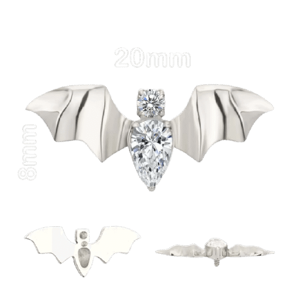 Σκουλαρίκι αυτιού (Ear stud) απο Τιτάνιο ASTM F136 νυχτερίδα 2 (Bat) ζιργκον (CZ) – Internally Threaded – 1.2mm