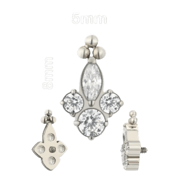 Σκουλαρίκι αυτιού (ear stud) απο Τιτάνιο ASTM F136 Rhombus-beads με ζιργκον (CZ) – Internally Threaded – 1.2mm – Silver