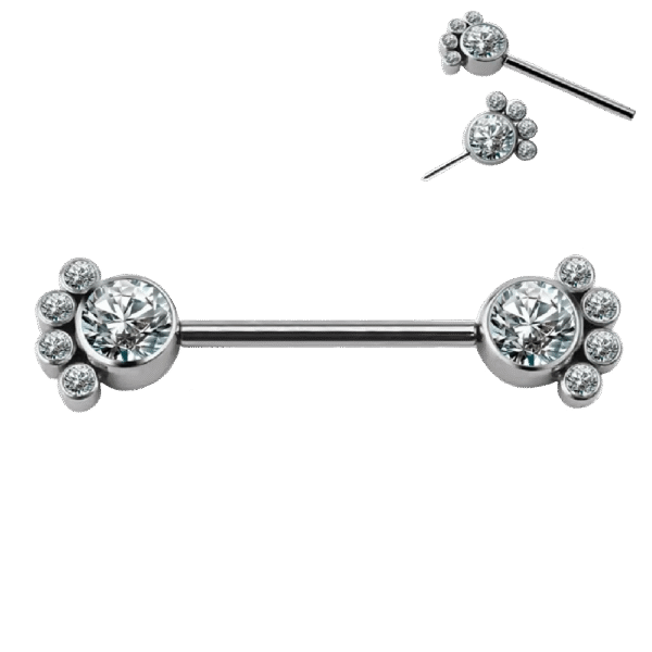 Μπάρα θηλής Threadless (Nipple Barbell) από Tιτάνιο ASTM F136 χωρίς σπείρωμα με ζιργκον (πατούσα γάτας - cat paw)