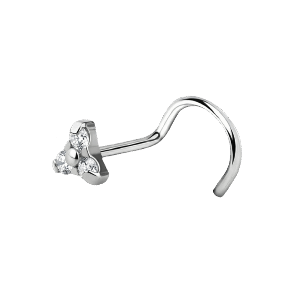 Σκουλαρίκι μύτης (Nose screw) από Tιτάνιο ASTM F136 τριγώνο | Ασημί με Ζιργκον (CZ)