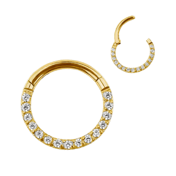 Σκουλαρίκι clicker απο Τιτάνιο ASTM F136 μπροστινή όψη ζιργκον χρyσό pvd