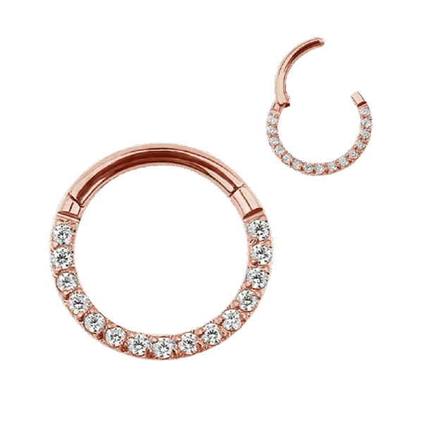 Σκουλαρίκι κρίκος-clicker απο Τιτάνιο ASTM F136 μπροστινή όψη ζιργκον - rose gold