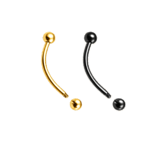 Σκουλαρίκι Φρυδιού (Curved Barbell) από Τιτάνιο ASTM F136 με Εξωτερικό Σπείρωμα (PVD Χρυσό / Μαύρο)
