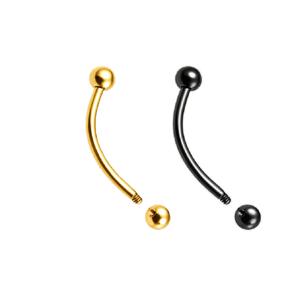 Σκουλαρίκι Φρυδιού (Curved Barbell) από Τιτάνιο ASTM F136 με Εξωτερικό Σπείρωμα (PVD Χρυσό / Μαύρο)