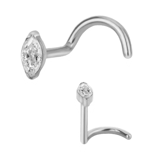 Σκουλαρίκι μύτης (Nose screw) από Tιτάνιο ASTM F136 με οβαλ Ζιργκον μαρκίσια κοπή(CZ) Παχος 0.8-1.0 mm