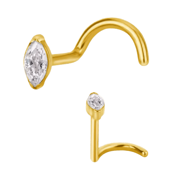 Σκουλαρίκι μύτης (Nose screw) από Tιτάνιο ASTM F136 με οβαλ Ζιργκον μαρκίσια κοπή(CZ) Χρυσό