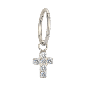 Clicker Κρίκος Αυτιού με Αφαιρούμενο Σταυρό Ζιργκόν από Τιτάνιο ASTM F136