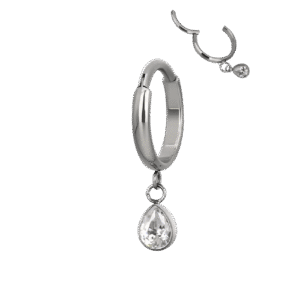 Clicker Κρίκος Αυτιού με Κρεμαστό Ζιργκόν Σταγόνα από Τιτάνιο ASTM F136