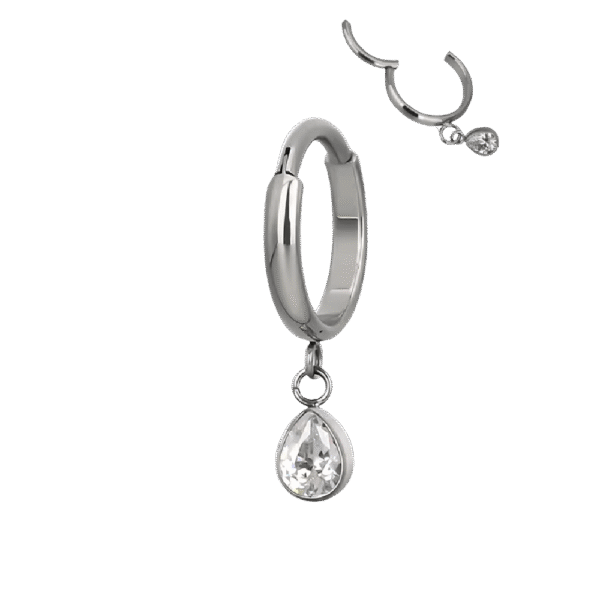 Clicker Κρίκος Αυτιού με Κρεμαστό Ζιργκόν Σταγόνα από Τιτάνιο ASTM F136