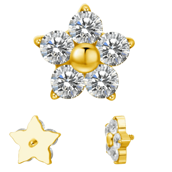 Σκουλαρίκι αυτιού (Ear stud) απο Τιτάνιο ASTM F136 Λουλούδι (Flower) ζιργκον (CZ) – Internally Threaded