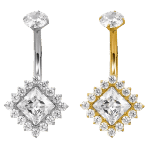 Σκουλαρίκι Αφαλού (Belly button) από Τιτάνιο ASTM F136 με Princess Zircon & Halo