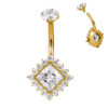 belly-button-princess-halo-gold Σκουλαρίκι Αφαλού (Belly button) από Τιτάνιο ASTM F136 με Princess Zircon & Halo