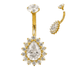 belly-button-tear-halo-gold Σκουλαρίκι Αφαλού (Belly button) από Τιτάνιο ASTM F136 με Δάκρυ Ζιργκόν & Halo CZ