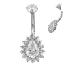 belly-button-tear-halo-silver Σκουλαρίκι Αφαλού (Belly button) από Τιτάνιο ASTM F136 με Δάκρυ Ζιργκόν & Halo CZ