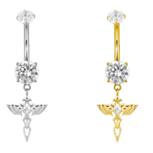 belly-button-angel-charm Σκουλαρίκι Αφαλού (Belly button) από Τιτάνιο ASTM F136 με Κρεμαστό Angel Charm & Ζιργκόν