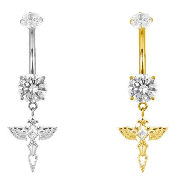 belly-button-angel-charm Σκουλαρίκι Αφαλού (Belly button) από Τιτάνιο ASTM F136 με Κρεμαστό Angel Charm & Ζιργκόν