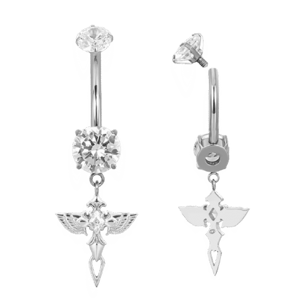 belly-button-angel-charm-silver Σκουλαρίκι Αφαλού (Belly button) από Τιτάνιο ASTM F136 με Κρεμαστό Angel Charm & Ζιργκόν