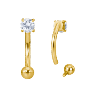 Gold PVD σκουλαρίκι φρυδιού curved barbell τιτανίου με μονόπετρο ζιργκόν