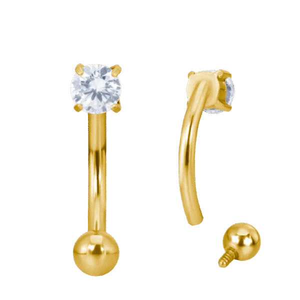Gold PVD σκουλαρίκι φρυδιού curved barbell τιτανίου με μονόπετρο ζιργκόν