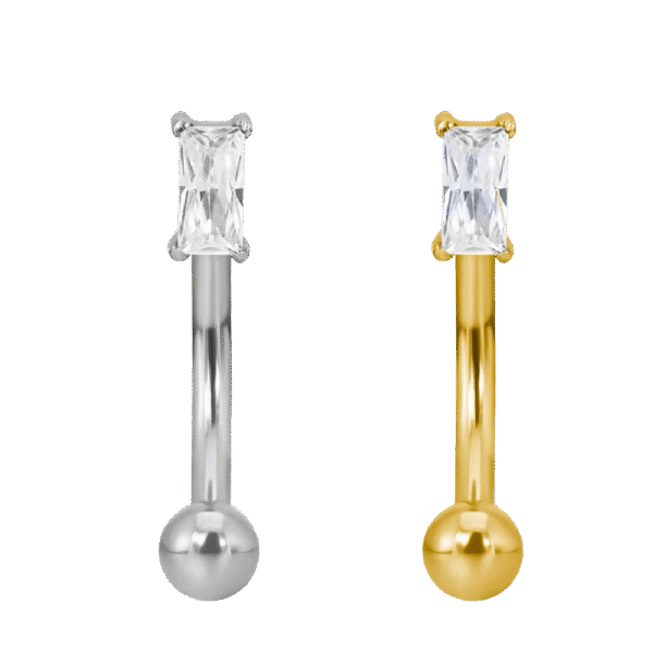 Curved Barbell με Ορθογώνιο Ζιργκόν Baguette – Τιτάνιο ASTM F136