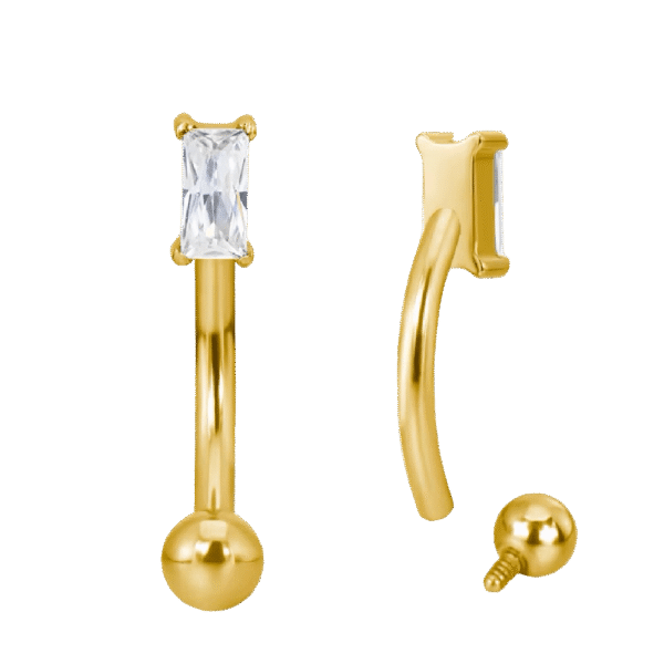 Curved Barbell με Ορθογώνιο Ζιργκόν Baguette – Τιτάνιο ASTM F136