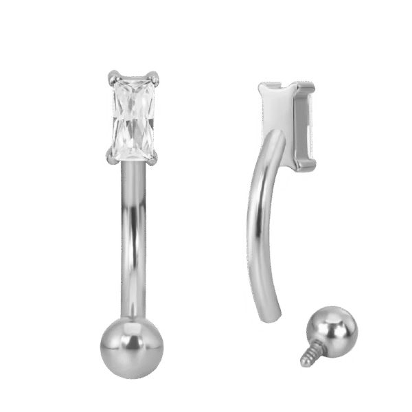 Curved Barbell με Ορθογώνιο Ζιργκόν Baguette – Τιτάνιο ASTM F136
