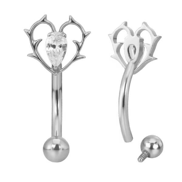 Curved Barbell Gothic Καρδιά με Ζιργκόν Δάκρυ – Τιτάνιο ASTM F136